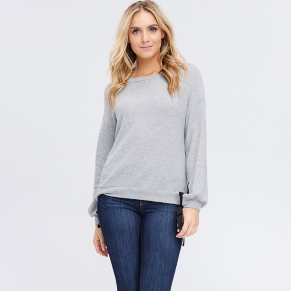 Grey Tie Sleeve Top Sizes S and L - Picture 3 of 5